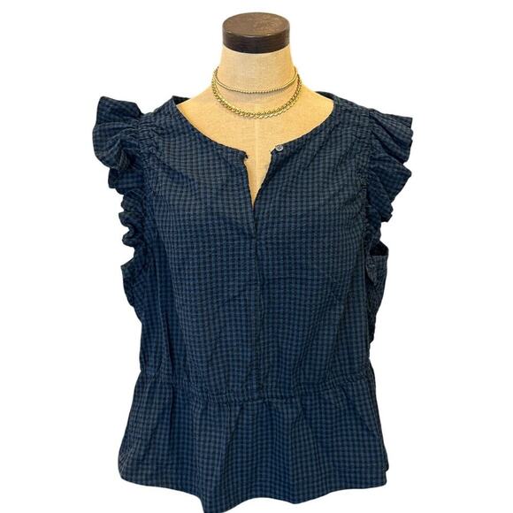 Free Assembly Tops - FREE ASSEMBLY Gingham Peplum Ruffle Sleeve Top Shirt Women XXL 2XL